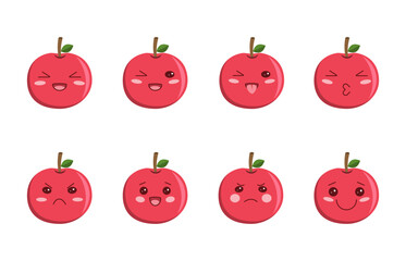 fruit emotion, Red apple with kawaii eyes. Flat design vector illustration of red apple
on white background