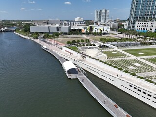 a view of the Hillsborough river and part of downtown Tampa and the Riverwalk 