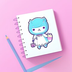 Die-cut sticker, Cute kawaii book sticker, white background, illustration minimalism, vector, pastel colors