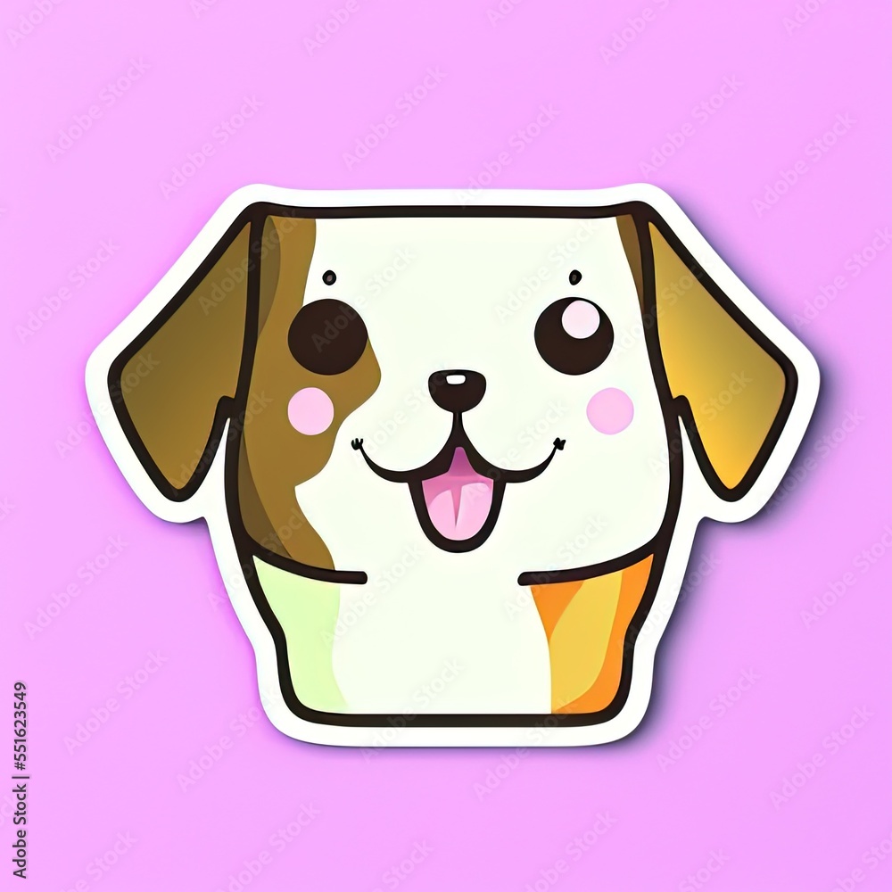 Wall mural Die-cut sticker, Cute kawaii dog sticker, white background, illustration minimalism, vector, pastel colors