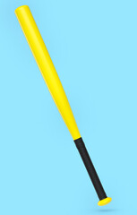 Yellow rubber professional softball or baseball bat isolated on blue background