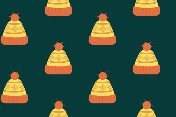 Seamless winter knitted hat christmas pattern