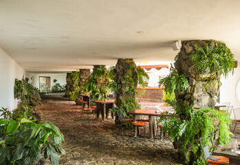 Dining room in the garden of the Jameos del Agua in Lanzarote