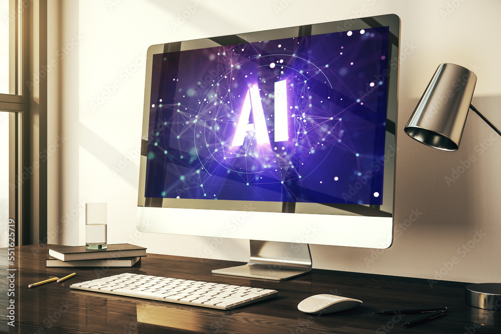 Aufkleber creative artificial intelligence symbol concept on modern laptop screen. 3d rendering
