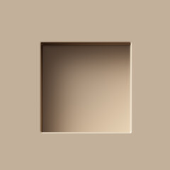 Minimal pastel color cosmetic product display 3d rendering background. Square hole in the wall