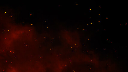 Fire embers particles texture overlays . Sparkle burn effect on isolated black background for movie scenes.