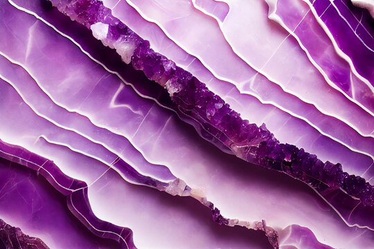 Amethyst violet marble abstract background. Decorative acrylic paint pouring rock marble texture. Horizontal purple and white amethyst abstract pattern.