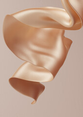Flying fabric, dynamic cloth gold color, abstract scarf movement 3d rendering