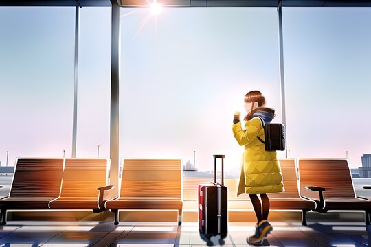 AI-generated Image Of A Young Woman With Luggage At An Airport Terminal