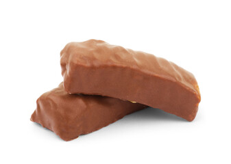 Broken chocolate bar on a white background