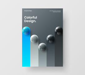 Original booklet vector design template. Trendy realistic balls placard layout.