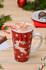 warming winter drink, cocoa with marshmallows on holidays