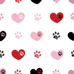 Happy Valentine's Day design heart with paws seamless fabric design pattern or background - 551630571
