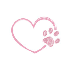 Pink heart with paw print. Happy Valentine's day design - obrazy, fototapety, plakaty