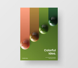 Vivid pamphlet design vector layout. Original 3D spheres annual report illustration.