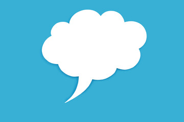 Speech bubble in the form of a cloud on a blue background. Free space for text. Empty white speech bubble with text writing option. The concept of speech communication on the Internet