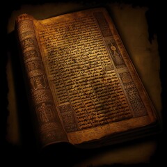 Ancient Egyptian book of the dead. Fantasy book, black book with mummies. AI