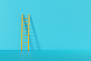 Ladder by the wall. Business concept, climbing to the top and achieving goals. Ladder touching and leaning against the wall. 3D render, 3D illustration.