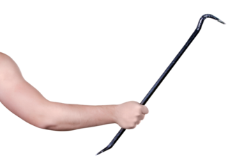 black crowbar in hand