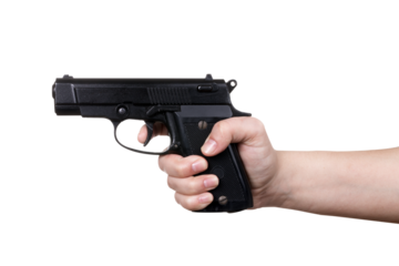 female hand holding gun