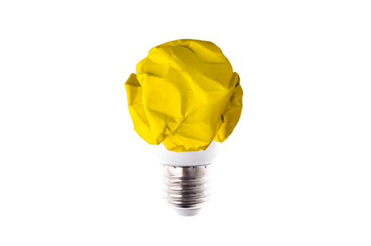 crumpled yellow paper light bulb