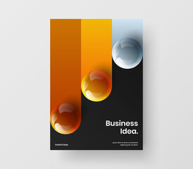 Geometric banner A4 vector design concept. Abstract realistic spheres journal cover illustration.