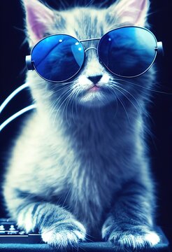 Cat In Stylish Glasses. Fancy Cat In Fancy Glasses. Generative AI.