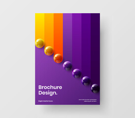 Creative magazine cover design vector concept. Vivid realistic balls pamphlet layout.