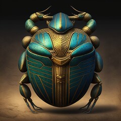 Ancient Egyptian decorative scarab beetle. AI - obrazy, fototapety, plakaty