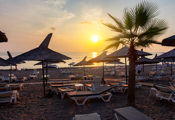 Scenic sunset on beach in Alanya, Turkey