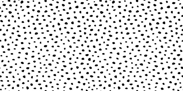 Dot seamless pattern. Irregular dots background. Repeating scattered spots texture for design prints.Repeated hand drawn spot. Black polka on white backdrop. Repeat hands points. Vector illustration