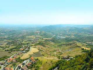 Fototapeta na wymiar Aerial view of countryside on sunny day
