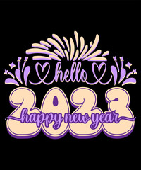 Vintage Retro Hello 2023 Happy New Year T-shirt Design