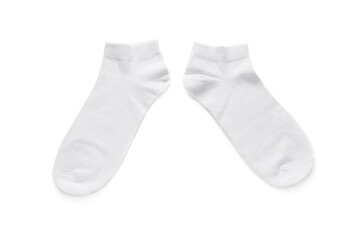 Pair of socks isolated on white, top view
