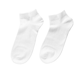 Pair of socks isolated on white, top view