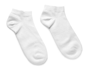 Pair of socks isolated on white, top view