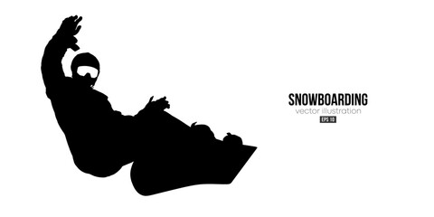 Abstract silhouette of a snowboarding on white background. The snowboarder man doing a trick. Carving. Vector illustration