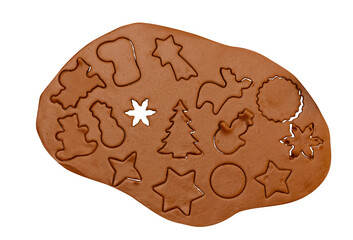 The process of making cookies and gingerbread at home. Rolled dough isolated on white background