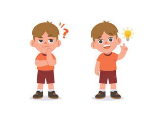 The white boy was confused, wondered, had a problem, and tried to answer and The girl figured out the answer to the problem. illustration cartoon character vector design on white background.