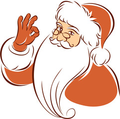 Portrait of Santa Claus. Classic Christmas character in retro style. Transparent background