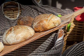 freshly baked loaves of bread made in an artisan way