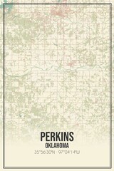 Retro US city map of Perkins, Oklahoma. Vintage street map.