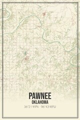 Retro US city map of Pawnee, Oklahoma. Vintage street map.