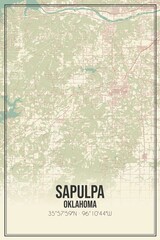 Retro US city map of Sapulpa, Oklahoma. Vintage street map.