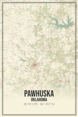 Retro US city map of Pawhuska, Oklahoma. Vintage street map.