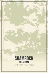 Retro US city map of Shamrock, Oklahoma. Vintage street map.