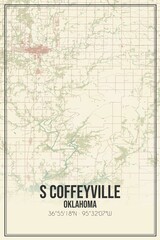 Retro US city map of S Coffeyville, Oklahoma. Vintage street map.