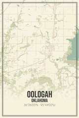 Retro US city map of Oologah, Oklahoma. Vintage street map.