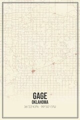 Retro US city map of Gage, Oklahoma. Vintage street map.