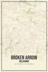 Retro US city map of Broken Arrow, Oklahoma. Vintage street map.